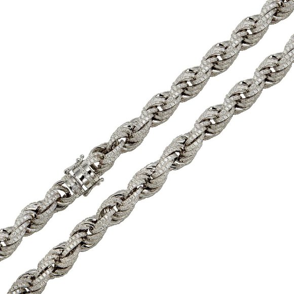 Silver 925 Rhodium Plated CZ Encrusted Rope Chain
